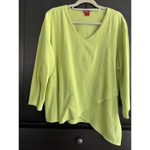 Toofan Cotton 3/4 Sleeve‎ Asymetrical Hem Top Blouse Artsy Lagenlook PlusSize 1X